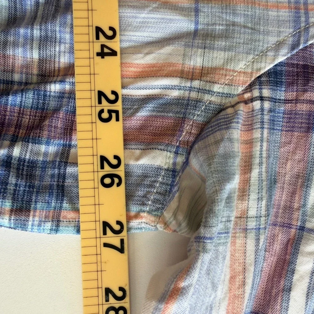 Tommy Bahama Men XXL Blue Orange Plaid Cotton Tencel Long Sleeve Button Up Shirt